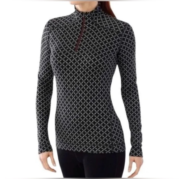 SmartWool Merino Wool Long Sleeve Geometric Print Black White 3/4 Zip Small EUC - Picture 4 of 6